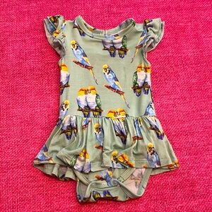 Bums and Roses Parakeet Skirted Onesie - Size 3-6 Mont…